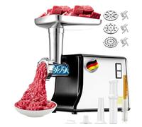 Hachoir à Viande Électrique,5 en 1 Meat Grinder 3 Plaques,2800W Hachoir électrique 3 Lames Acier Inoxydable,3s Rapide Couper la Viande,pour Préparation Saucisses,Boulettes (Noir)