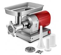 Hachoir à viande électrique, 800 W, capacité 300 kg/h, 180 tr/min, poussoir à saucisses, plaque de broyage, acier inoxydable, coloris rouge, cuisine et restaurant
