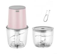 Hachoir à viande électrique avec 2 bols pour légumes, viandes, oignons, noix, sauces, sauces, sauces, sauces, sauces, sauces, alimentés par USB (rose)
