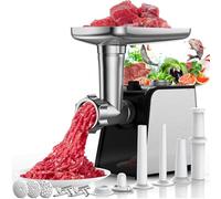 Hachoir à viande électrique avec remplisseur à saucisse, 3 en 1 en acier inoxydable, hachoir à viande électrique et appareil à saucisses avec 3 tubes de remplissage à saucisses, 2 batteurs à viande, 2