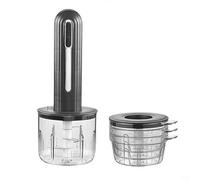 Hachoir à viande électrique, compact, 24,4 x 9,3 cm, alimenté par USB, avec 3 tasses, hachoir multifonction pour viande/légumes/salsa, hanches + design en acier inoxydable (noir/blanc) (noir)
