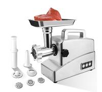 Hachoir à viande électrique, moteur en cuivre de 2000 W, acier inoxydable, 3 plaques de broyage, machine à saucisses avec fonction inversée pour un usage domestique et commercial