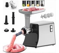 Hachoir À Viande Électrique, Robot Culinaire avec 8 Lames Et Buse de Lavement, Protection Contre la Surchauffe, Hacher la Viande, Hacher les Légumes, Faire Des Saucisses, Râpe À Légumes pour Un Usage