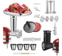 Hachoir à viande et rabot - Accessoires pour mixeur KitchenAid - Accessoire Kitchenaid - Avec 3 cornes de remplissage de saucisses, 3 lames de ponçage, 4 râpes à fromage, 4 disques de broyage et