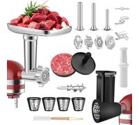 Hachoir à viande et râpe à fromage - Pour mixeur Kitchenaid avec 4 plaques de broyage, accessoire pour déchiqueteuse - Mélangeur avec 3 tubes métalliques et 3 lames (hachoir à viande et râpe à fromage
