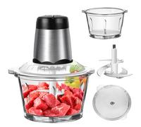 Hachoir à viande Hachoir à viande 2L pour viandes, légumes, fruits et noix, Hachoir à viande avec bol en verre, 300W, 2 vitesses, 4 lames d'acier tranchantes à deux niveaux