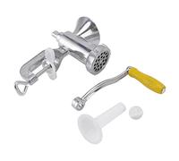 Hachoir à Viande Manuel, Alliage d'Aluminium et Bois Composite, Lame Tranchante, Argenté, Compact et Durable - Préserve la Nutrition, Faible Bruit, Parfait pour Bœuf et Porc