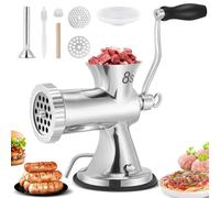 Hachoir à viande manuel multifonction en acier inoxydable avec plaques de 4,5 mm/8 mm pour viande fraîche, saucisses et aliments pour animaux, compact et passe au lave-vaisselle