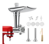 Hachoir à Viande pour KitchenAid Batteur sur Socle - Hachoir à Nourriture avec 4 Plaques de Broyage, 2 Tubes à Farcir pour Saucisses, 2 Lames de Broyage - Accessoire pour Hachage de Viande par MMOBIEL