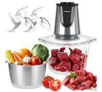 Hachoir à viande/robot culinaire électrique à double bol - Double vitesse Hachoir multifonctionnel avec bol en verre. Convient aux fruits, légumes, viandes, noix et autres ingrédients. Appareil de Sil