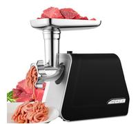 Hachoir à Viandes Électrique MAX 2000W-Multifonctions avec 3 Plaques de Broyage, Tube de Remplissage de Saucisse, INOX, Noir