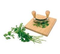 Hachoir berceuse double lame - Planche en bambou - Lame en acier inoxydable - Poignées ergonomiques - Double lame incurvée pour couper facilement tous vos aliments - Taille : 20 X 20 X 2 cm Marron G