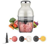 Hachoir électrique, 3 en 1 Mini hachoir à viande pour Légumes, Fruits & Viandes, 1000ml 250W, 4 lames, Multi Mixeur, Hachoirs, Broyeur à Boue, Batteur à œufs, 5 Accessoires (Beige)