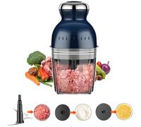 Hachoir électrique, 3 en 1 Mini hachoir à viande pour Légumes, Fruits & Viandes, 1000ml 250W, 4 lames, Multi Mixeur, Hachoirs, Broyeur à Boue, Batteur à œufs, 5 Accessoires (Bleu)
