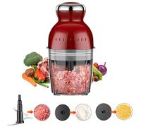 Hachoir électrique, 3 en 1 Mini hachoir à viande pour Légumes, Fruits & Viandes, 1000ml 250W, 4 lames, Multi Mixeur, Hachoirs, Broyeur à Boue, Batteur à œufs, 5 Accessoires (Rouge)
