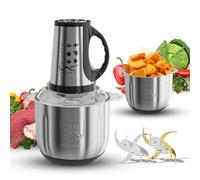 Hachoir Électrique avec 2 Bols (Transparent 3L + Inox 3L), 300W Hachoir à Viande avec 2 Lames en Inox, 3 Vitesses, Lavable au Lave-vaisselle, Mixeur hachoir pour Fruits Verdure Viande Épices