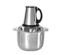 Hachoir électrique, avec bol en acier inoxydable de 5 L - Robot de cuisine pour viande et légumes avec broyeur et mixeur à 3 vitesses - Coupe-oignons et ail, lames en acier inoxydable