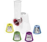 Clatronic ME 3604, Multi-Express, pour couper, râper et émincer | Éminceur électrique | Coupe-légumes | Râpe à légumes | 5 ustensiles y compris râpes | Grande ouverture de remplissage | 200W | Blanc