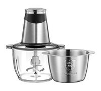 Hachoir électrique multifonction et hachoir à viande haute efficacité. Comprend un réglage à double vitesse, des lames tranchantes à double couche, un bol en acier inoxydable 304 et en verre p silver