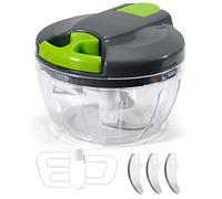 Hachoir Manuel avec Corde, Presse-ail, Vert Puissant pour Ail, Poivre, Piment, Oignon, Céleri, Gingembre, Viande, Mini Robot de Cuisine Pour Couper Les Fruits, Acier Inoxydable/ABS