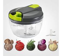 Hachoir manuel multi-hachoir manuel avec 3 lames en acier inoxydable Cordon de tirage de 520 ml pour couper les légumes, les fruits, les oignons, l'ail, les noix, les tomates (gris)