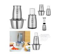 Hachoir multifonction électrique 500W 5 LAMES 2 Vitesses Avec bol en acier inoxydable de 2L Peut piler la glace + 1 mini hachoir à