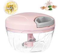 Hachoir Oignon Manuel, Presse Ail 520ML de 3-Lames, Pour Oignon Salade,Pesto, Persil, Saucisson/Machine à Couper Noix, Vanille, Aliments pour Bébés (Rose)