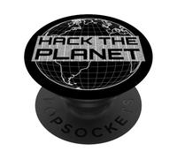 Hack The Planet - Globe terrestre Gris Clair - Design Hacker PopSockets PopGrip Adhésif
