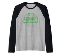 Hack The Planet T-Shirt pour Pirates informatiques Vert Manche Raglan
