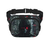 Hacker era Sac banane double couche carré polyvalent imprimé tendance pour homme et femme Sac à usage quotidien, noir, One Size