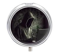 Hacker Pilulier de voyage portable à 3 compartiments avec miroir rond en métal Boîte de rangement de médicaments pour contenir des vitamines et de l'huile de poisson