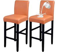 HACLEN Housses De Tabouret De Bar en Cuir PU avec Dossiers Et Bras, Housses De Tabouret De Comptoir De Pub Imperméables, Housses Amovibles (Orange,Lot de 2)