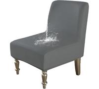 HACLEN Lot de 2, 1 housse de chaise d'appoint imperméable sans accoudoirs, en cuir synthétique, extensible, amovible pour salon (gris foncé, 1 pièce)