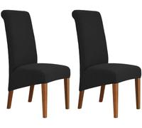 HACLEN Lot de 2 housses de chaise de salle à manger modernes XL/surdimensionnées, en élasthanne doux tricoté à dossier haut, protection extensible pour chaise de cuisine, banquet (noir, lot de 2)