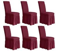 HACLEN Lot de 6, 4, 2 housses de chaise de salle à manger extensibles en seersucker à dossier haut avec jupe - Protection douce XL - Pour banquet et fête (bordeaux)