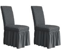 HACLEN Lot de 6, 4 ou 2 housses de chaise de salle à manger extensibles en seersucker à dossier haut avec jupe - Doux XL - Protection de chaise surdimensionnée pour banquet et fête (gris foncé)