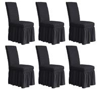 HACLEN Lot de 6, 4 ou 2 housses de chaise de salle à manger extensibles en seersucker à dossier haut avec jupe - Doux XL - Protection de chaise surdimensionnée pour banquet et fête (noir)