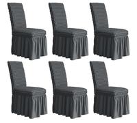 HACLEN Lot de 6, 4 ou 2 housses de chaise de salle à manger extensibles en seersucker à dossier haut avec jupe - Doux XL - Protection de chaise surdimensionnée pour banquet et fête (gris foncé)