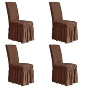 HACLEN Lot de 6, 4 ou 2 housses de chaise de salle à manger extensibles en seersucker à dossier haut avec jupe - Doux XL - Protection de chaise surdimensionnée pour banquet et fête (marron)