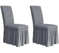 HACLEN Lot de 6, 4 ou 2 housses de chaise de salle à manger extensibles en seersucker à dossier haut avec jupe - Doux XL - Protection de chaise surdimensionnée pour banquet et fête (gris)
