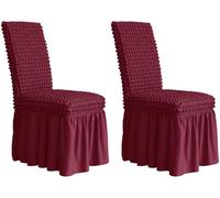 HACLEN Lot de 6, 4 ou 2 housses de chaise de salle à manger extensibles en seersucker à dossier haut avec jupe - Doux XL - Protection de chaise surdimensionnée pour banquet et fête (bordeaux)