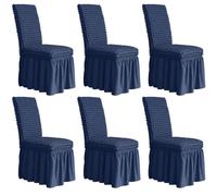 HACLEN Lot de 6, 4 ou 2 housses de chaise de salle à manger extensibles en seersucker à dossier haut avec jupe - Doux XL - Protection de chaise surdimensionnée pour banquet et fête (bleu marine)
