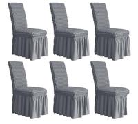 HACLEN Lot de 6, 4 ou 2 housses de chaise de salle à manger extensibles en seersucker à dossier haut avec jupe - Doux XL - Protection de chaise surdimensionnée pour banquet et fête (gris - Lot de 6)
