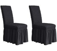 HACLEN Lot de 6, 4 ou 2 housses de chaise de salle à manger extensibles en seersucker à dossier haut avec jupe - Doux XL - Protection de chaise surdimensionnée pour banquet et fête (noir)