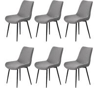 HACLEN Lot de 6 housses de chaise de salle à manger modernes, texturées et modernes du milieu du siècle, extensibles et lavables pour chaises d'appoint sans accoudoirs (gris)