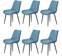 HACLEN Lot de 6 housses de chaise de salle à manger modernes, texturées et modernes du milieu du siècle, extensibles et lavables pour chaises d'appoint sans accoudoirs (bleu)