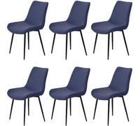 HACLEN Lot de 6 housses de chaise de salle à manger modernes, texturées et modernes du milieu du siècle, extensibles et lavables pour chaises d'appoint sans accoudoirs (bleu marine)