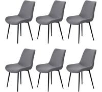 HACLEN Lot de 6 housses de chaise de salle à manger modernes, texturées et modernes du milieu du siècle, extensibles et lavables pour chaises d'appoint sans accoudoirs (gris foncé)