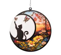 HACRAHO 1 lot d'attrape-Soleil en vitrail à Suspendre, Motif Chat Noir sur la Lune