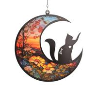 HACRAHO 1 lot d'attrape-soleil en vitrail à suspendre - Motif chat noir sur la lune - Cadeau commémoratif pour les amoureux des chiens